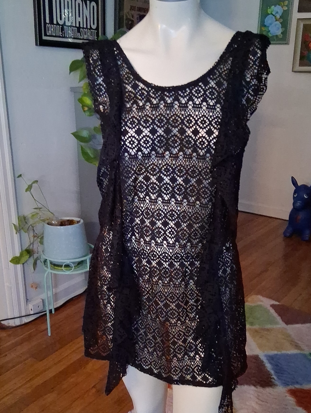 Victoria's Secret Black Crochet Lace Swim Coverup